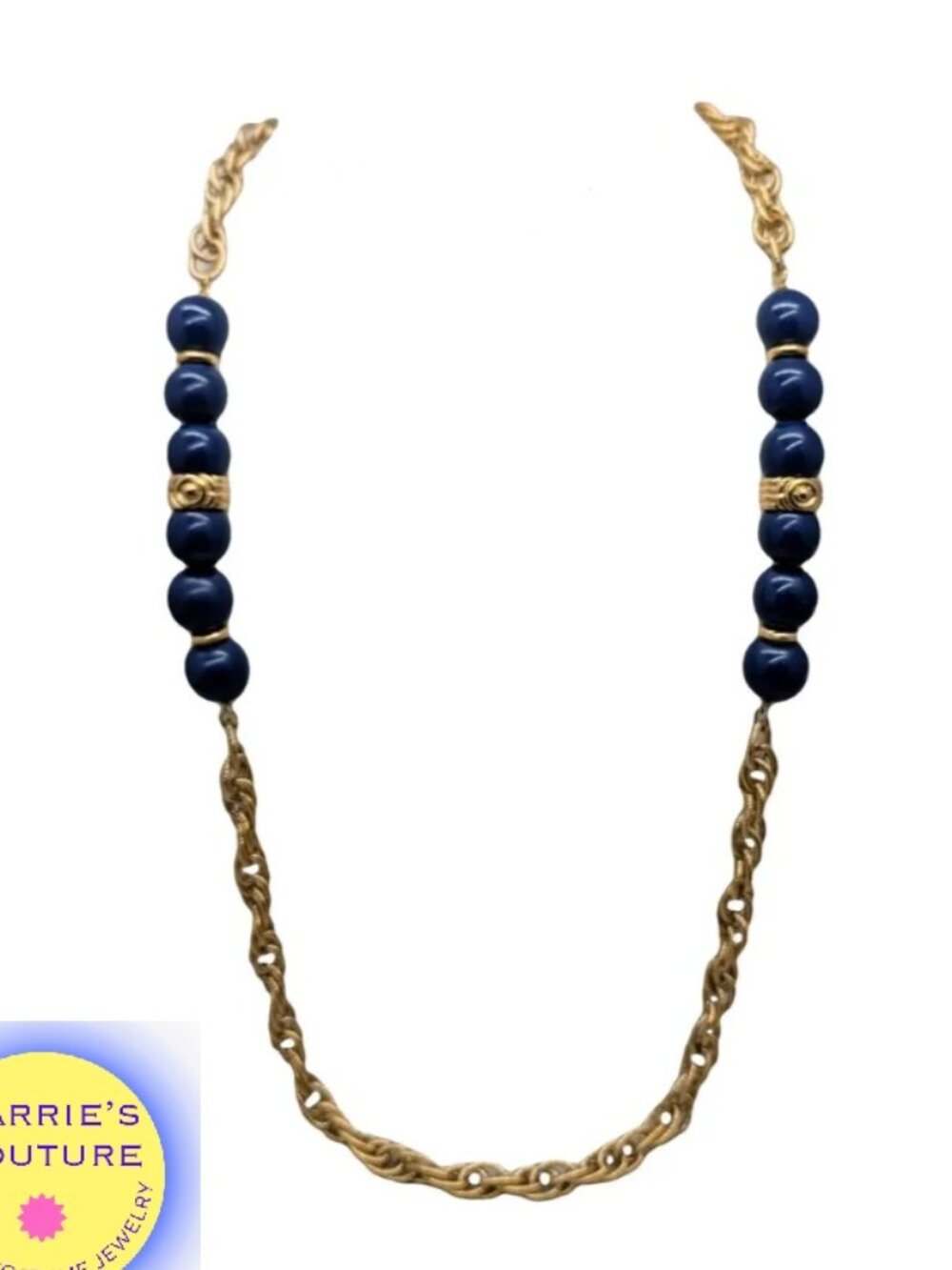 Vintage Signed Givenchy Navy Sautoir Necklace, 1977